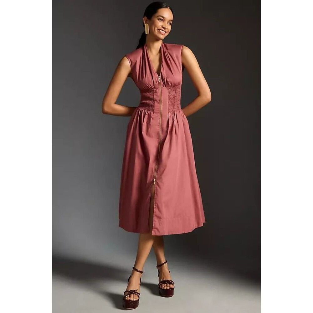 Anthropologie The Tommie Zip-Front Midi Dress Maeve Mauve XXSP NEW
